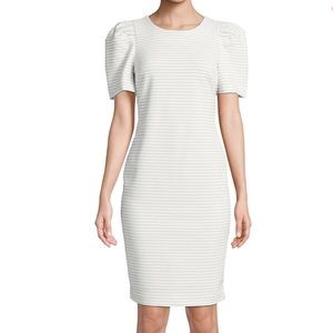 Calvin Klein | NWT White Stripe Puff-Sleeve Dress